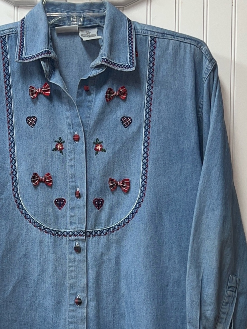 90s Western Prairie Denim Oversized Shirt S Vintage Removable Collar